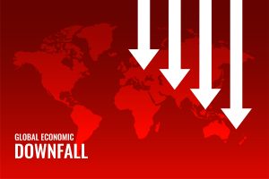 economic downfall red map background